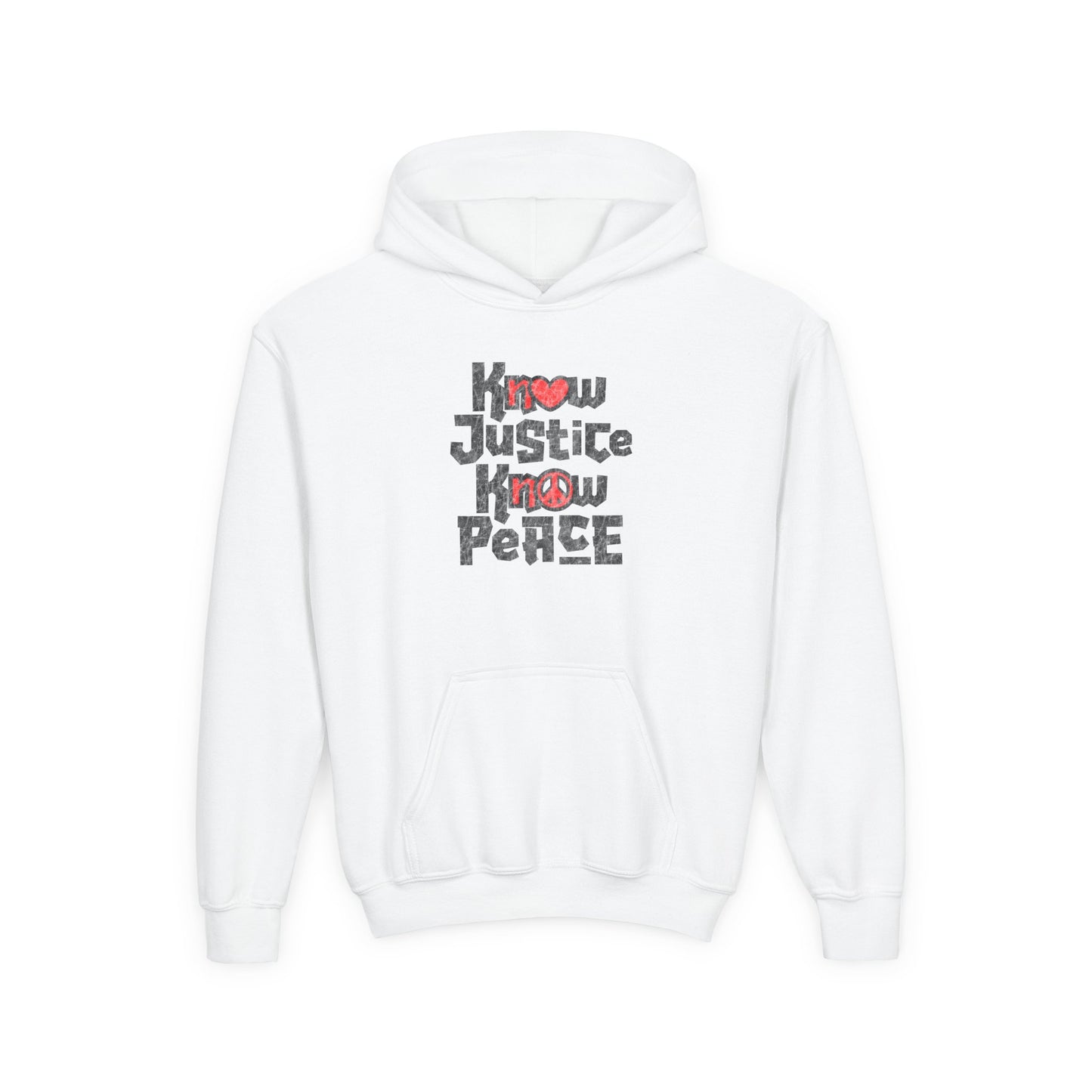 “Know Justice, Know Peace (Heart of Awareness)” Youth Hoodie