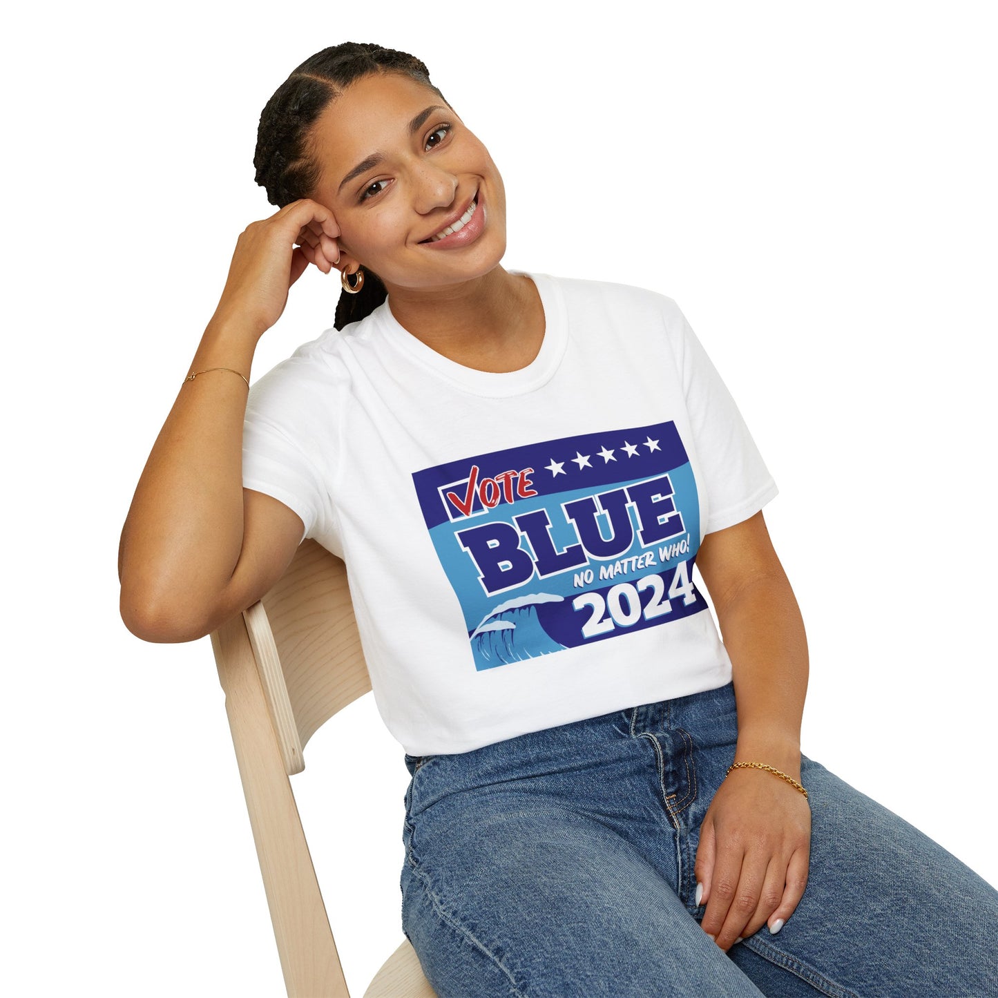 “Vote Blue No Matter Who, Blue Wave 2024” Unisex T-Shirt