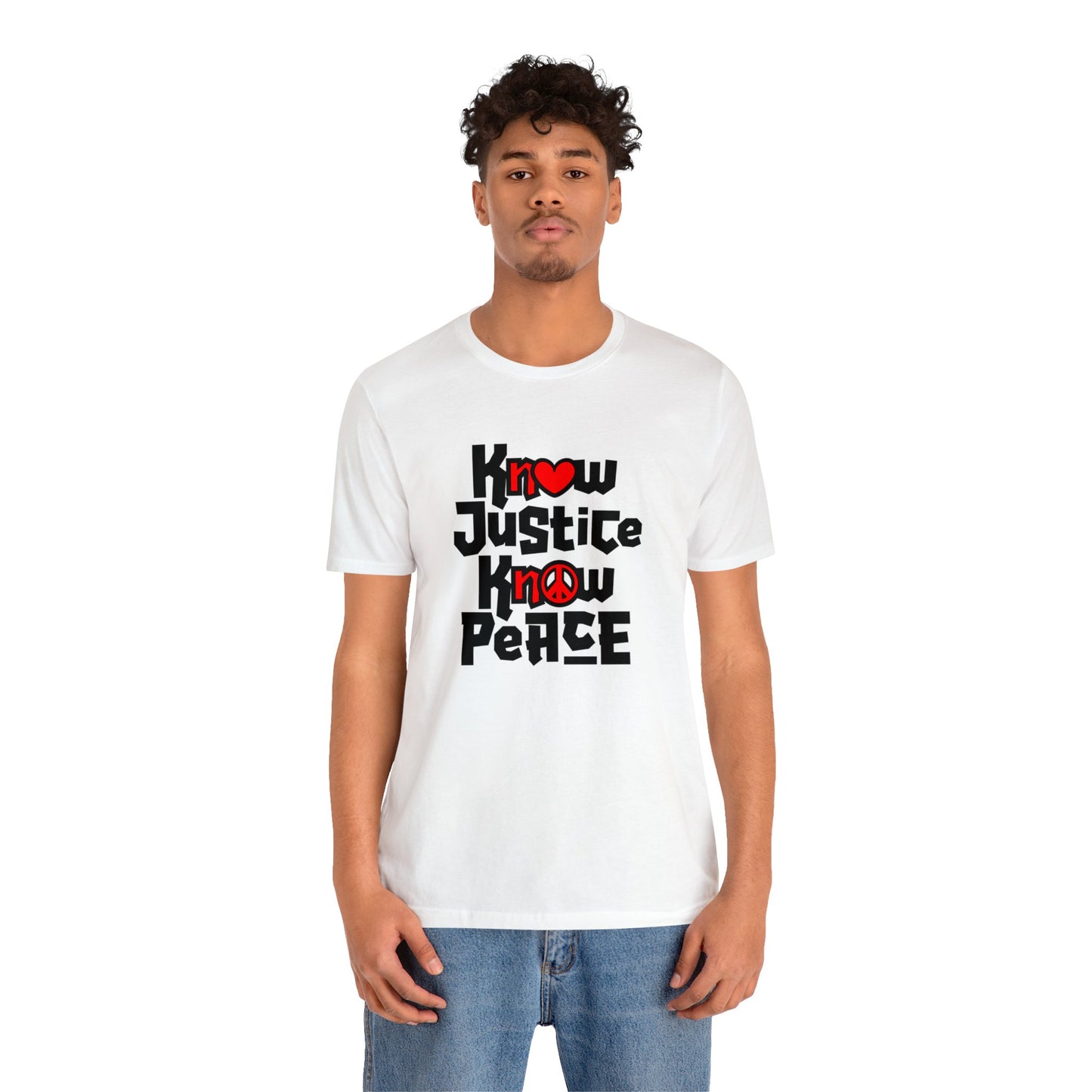 “Know Justice, Know Peace (Heart of Awareness)” Unisex T-Shirt (Bella+Canvas)