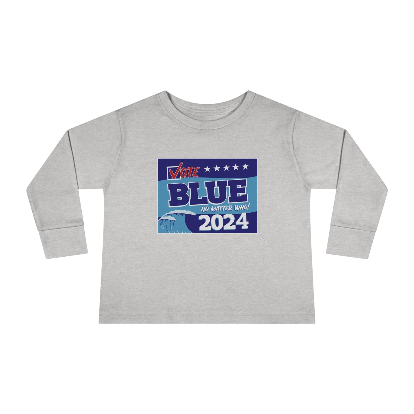 “Vote Blue No Matter Who, Blue Wave 2024” Toddler Long Sleeve Tee