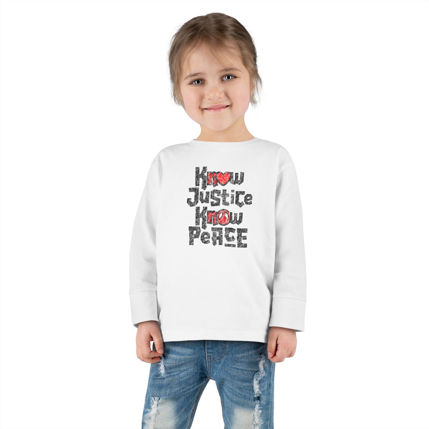 “Know Justice, Know Peace (Heart of Awareness)” Toddler Long Sleeve Tee
