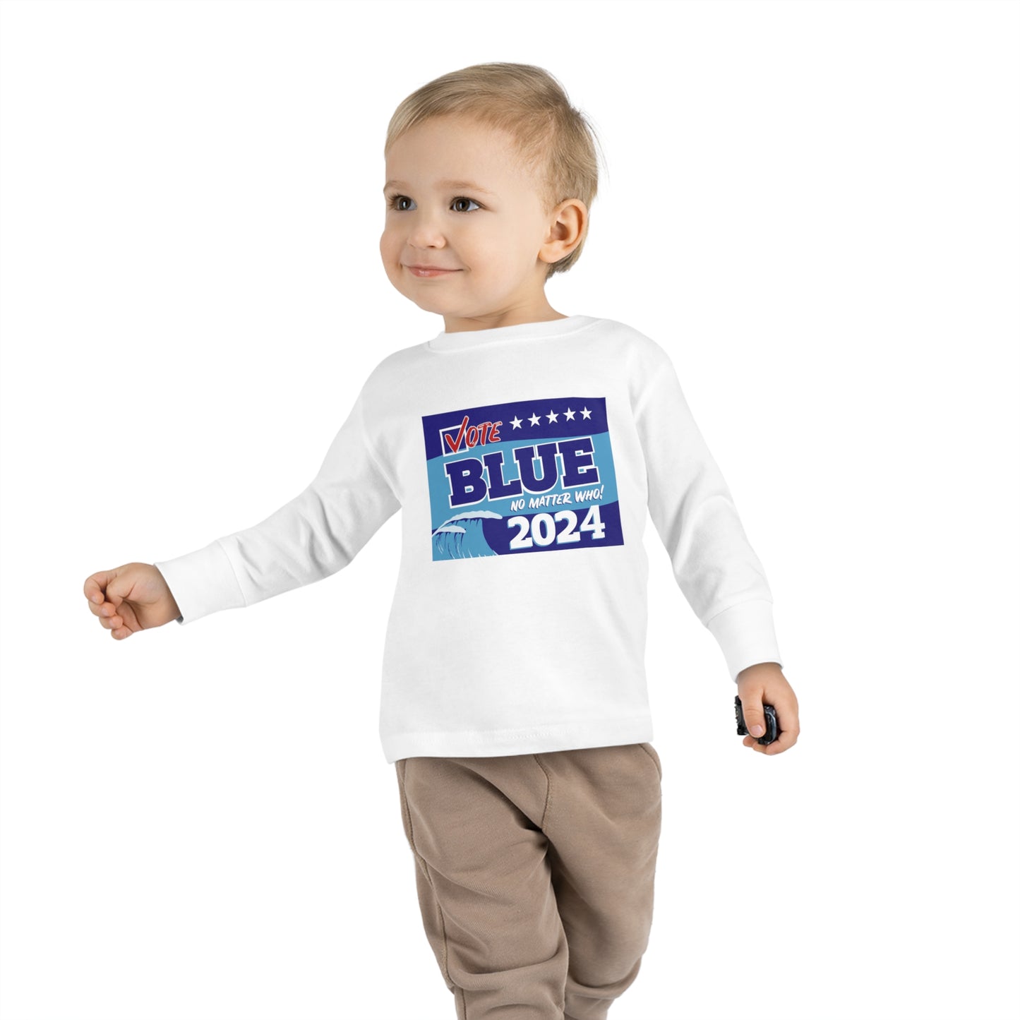 “Vote Blue No Matter Who, Blue Wave 2024” Toddler Long Sleeve Tee