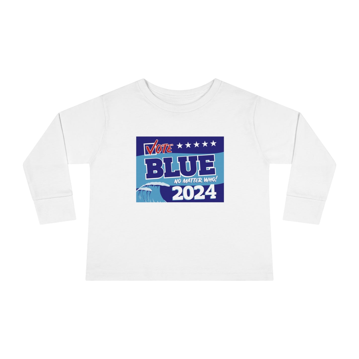 “Vote Blue No Matter Who, Blue Wave 2024” Toddler Long Sleeve Tee