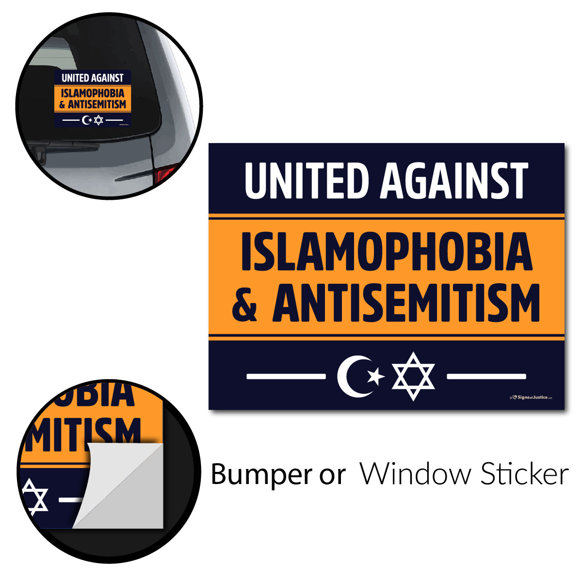 United Against Islamophobia & Antisemitism Bumper Stickers