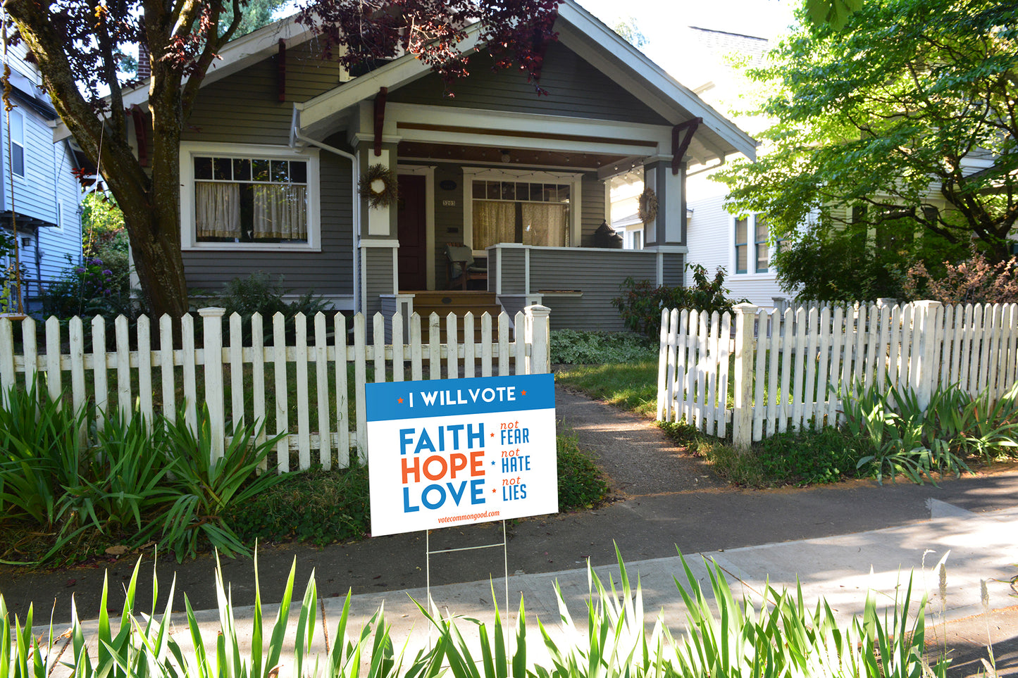 Faith, Hope & Love Yard Sign by "Vote Common Good"