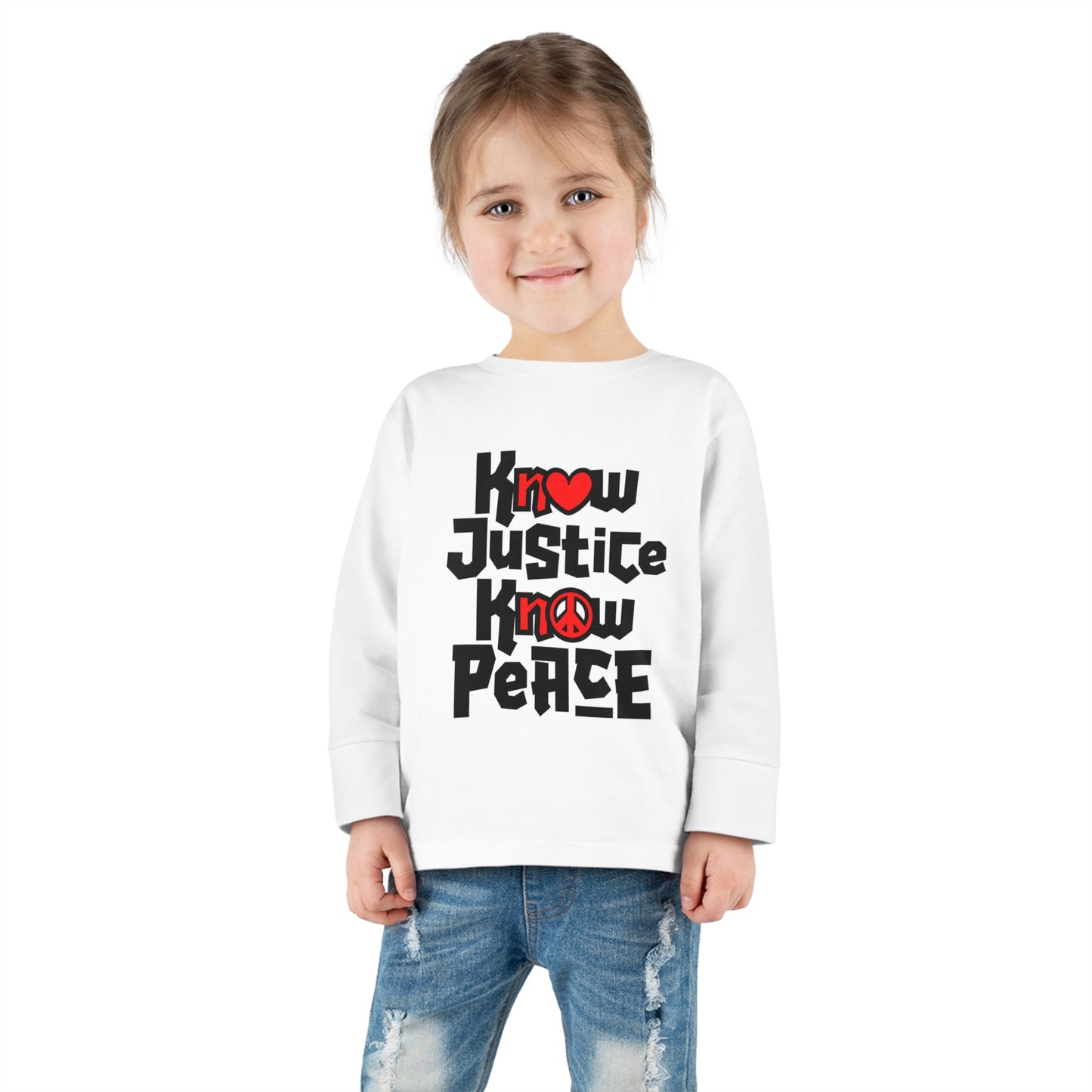 “Know Justice, Know Peace (Heart of Awareness)” Toddler Long Sleeve Tee