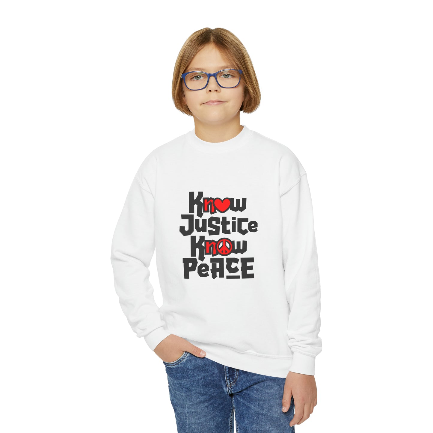 “Know Justice, Know Peace (Heart of Awareness)”  Youth Sweatshirt