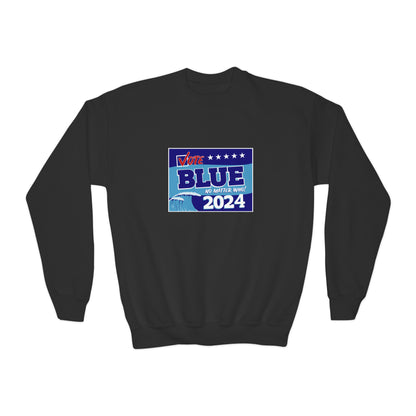 “Vote Blue No Matter Who, Blue Wave 2024” Youth Sweatshirt