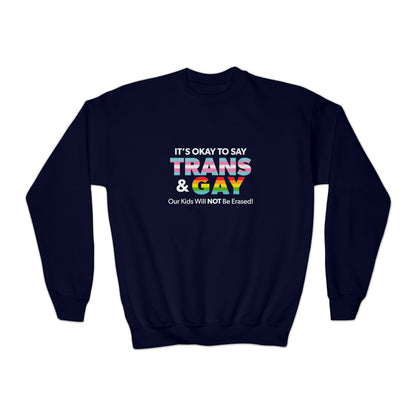 "It’s Okay to Say Trans & Gay" Youth Sweatshirt