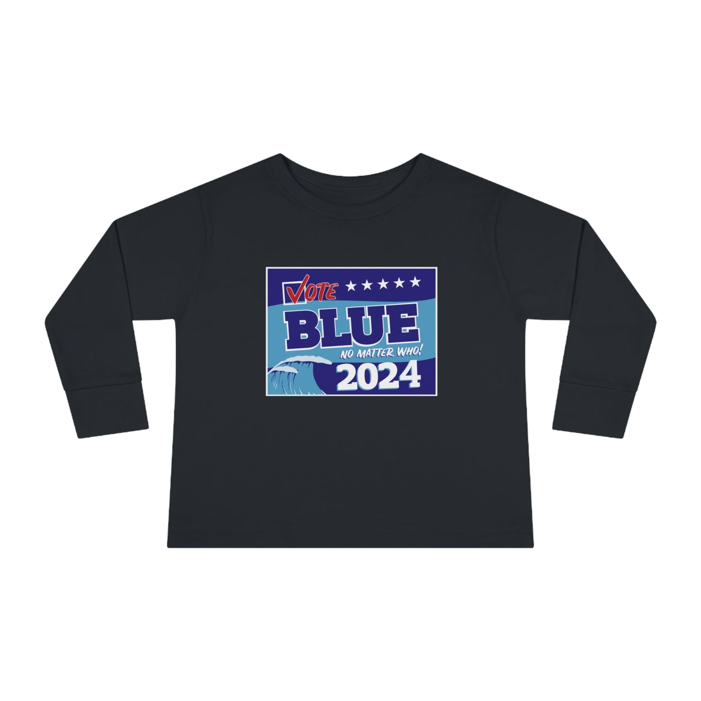 “Vote Blue No Matter Who, Blue Wave 2024” Toddler Long Sleeve Tee