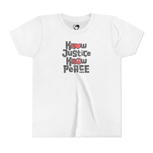 “Know Justice, Know Peace (Heart of Awareness)” Youth T-Shirt