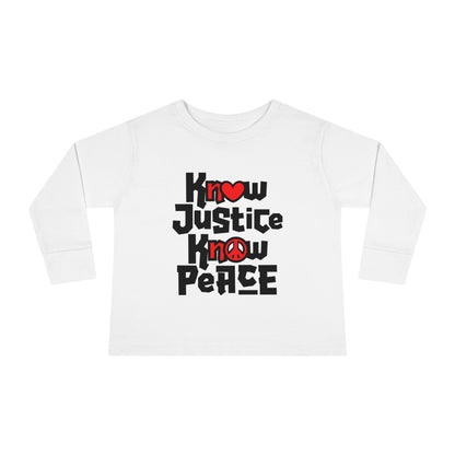 “Know Justice, Know Peace (Heart of Awareness)” Toddler Long Sleeve Tee