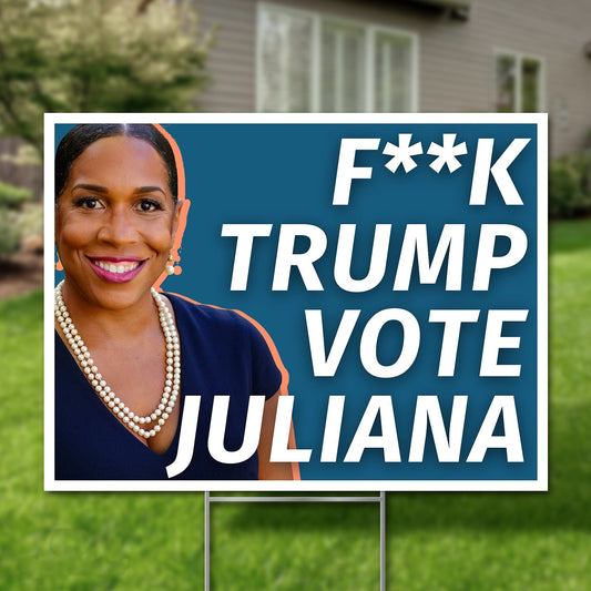 Juliana Stratton for U.S. Senate 2026 yard sign, teal photo