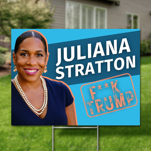 Juliana Stratton for U.S. Senate 2026 yard sign, stamp photo