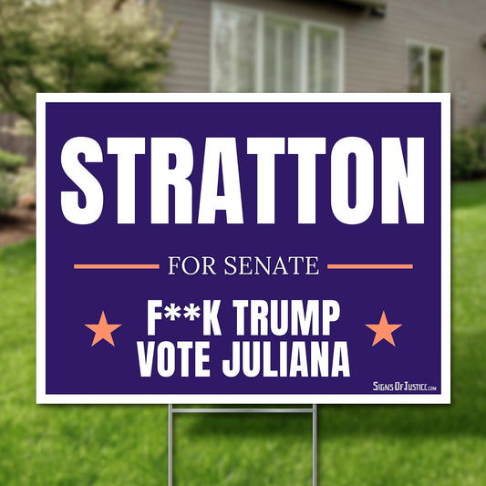 Juliana Stratton for U.S. Senate 2026 yard sign, purple with stars