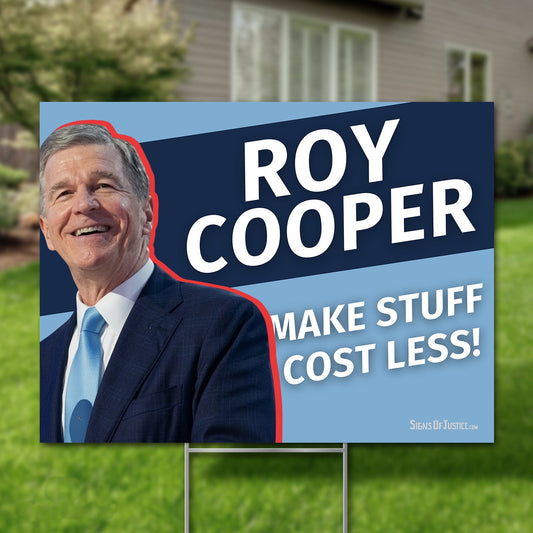 Roy Cooper for U.S. Senate 2026 yard sign, Carolina blue photo