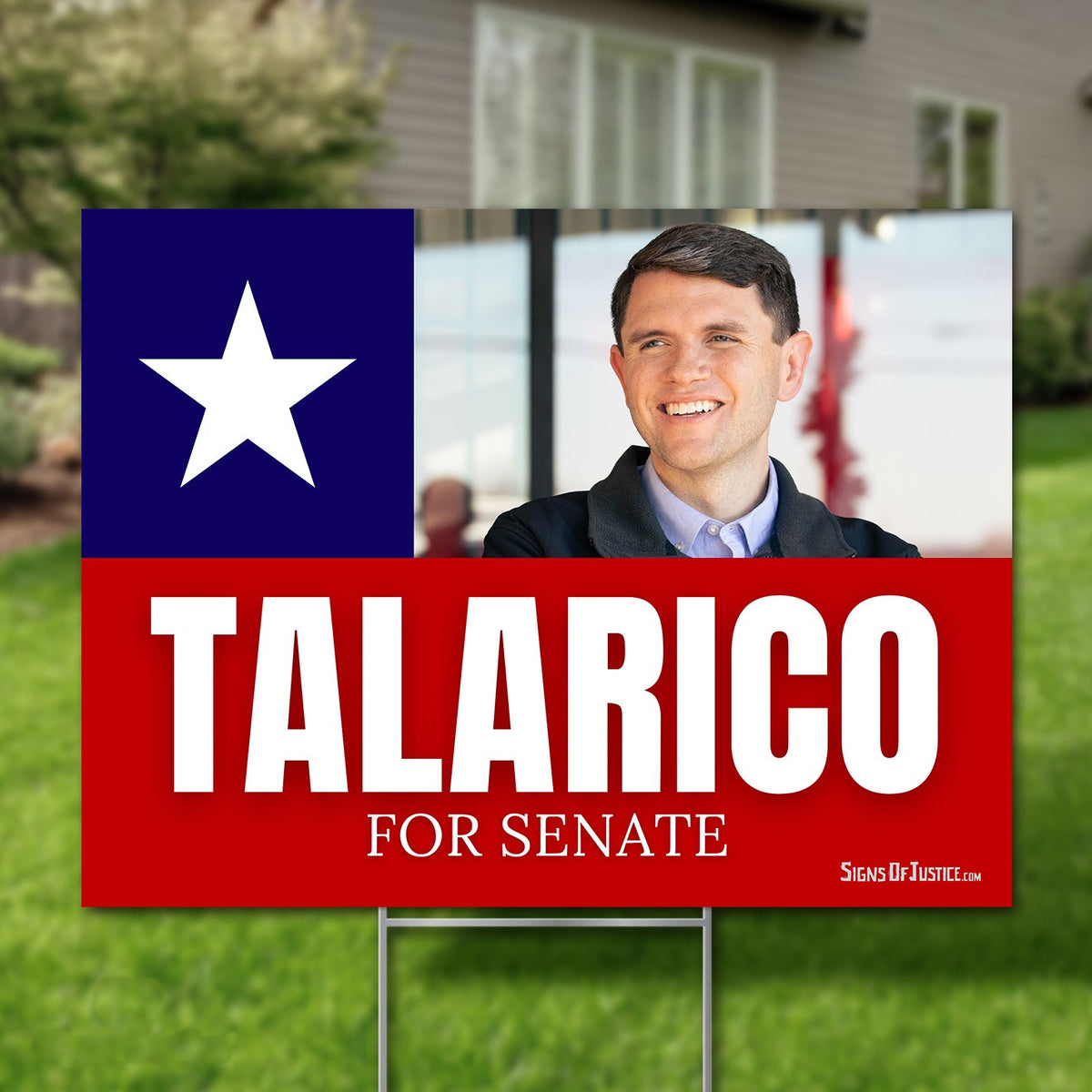 James Talarico for U.S. Senate 2026 yard sign, Texas flag photo