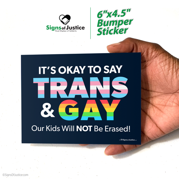 It's Okay to Say Trans & Gay Bumper Stickers